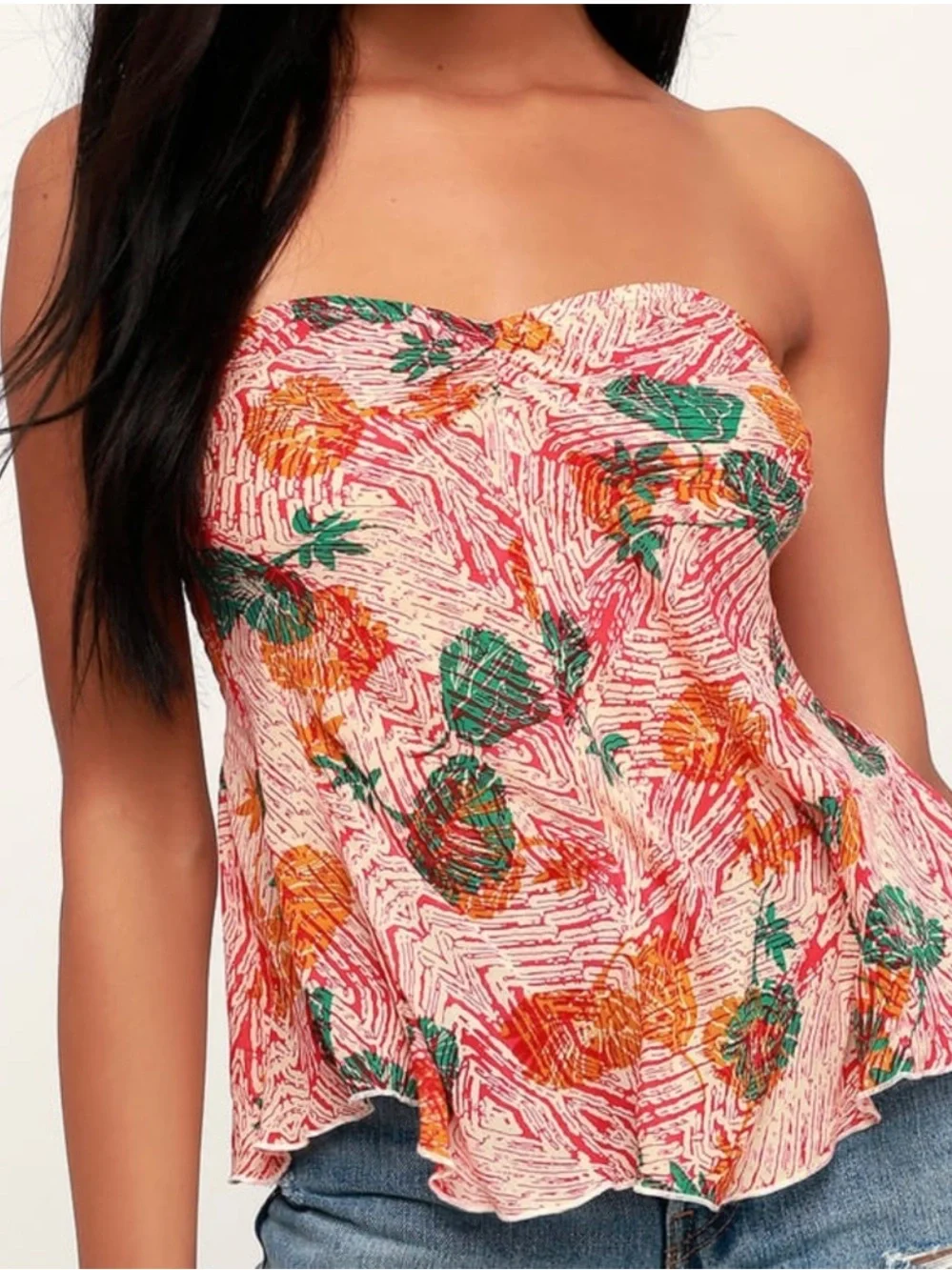 NWT Free People Floral Print Strapless Top Size Medium